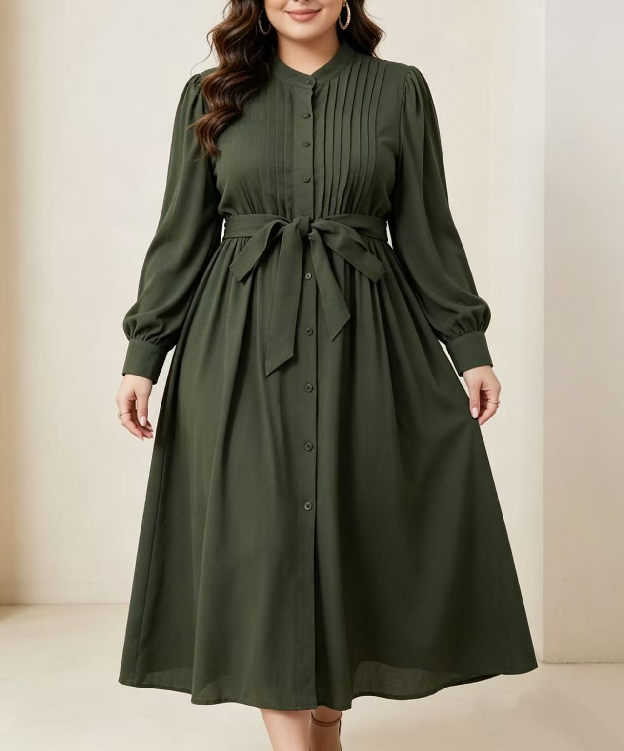Abito maxi a camicia verde mil - Corset Waist Cinch recensione e prezzo