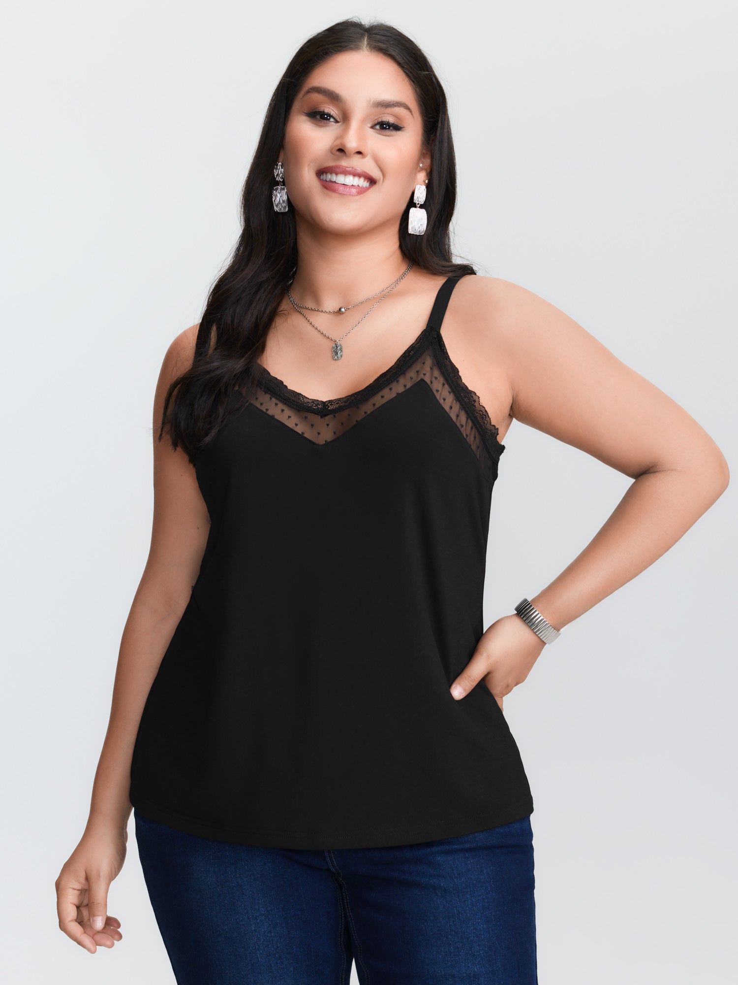 Canotta nera in maglia, dispon - Cami Top Lace recensione e prezzo